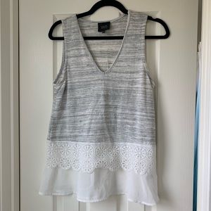 Mixed fabric layered sleeveless tank top
